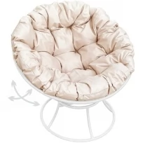 Кресло M-GROUP папасан пружинка без ротанга белое, бежевая подушка